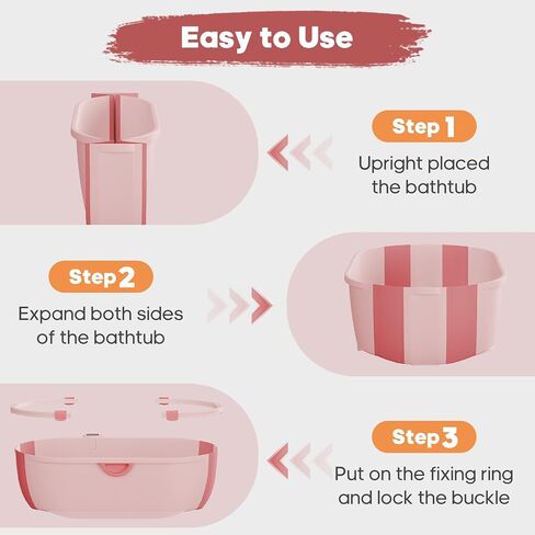 Collapsible Baby Bathtub for Infants to Toddlers with Soft Bath Cushion Foldable Baby Bath Tub with Thermometer and Drain Outlet, Baby Tub for Toddlers 0-6 Years Boys and Girls (Pink) in Saudi Arabia