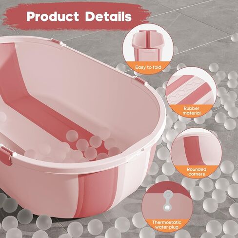 Collapsible Baby Bathtub for Infants to Toddlers with Soft Bath Cushion Foldable Baby Bath Tub with Thermometer and Drain Outlet, Baby Tub for Toddlers 0-6 Years Boys and Girls (Pink) in Saudi Arabia