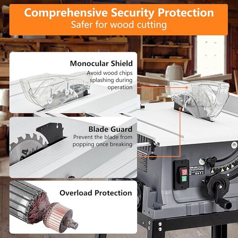 Table Saw, PIONEERWORKS 10inch 15A 5000RPM Portable Table Saw with Stand & Safety Switch, Push Stick, 90°Cross Cut & 0-45°Cutting, Multifunctional Table Saw for Woodworking, DIY Working in Saudi Arabia