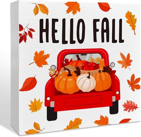 Fall Decor Wooden Box Sign, Fall Sunflower Pumpkin Table Decor Thanksgiving Harvest Autumn Decoration Home Office Room Kitchen Fall Sign Decor, Welcome Fall Thankful in Saudi Arabia