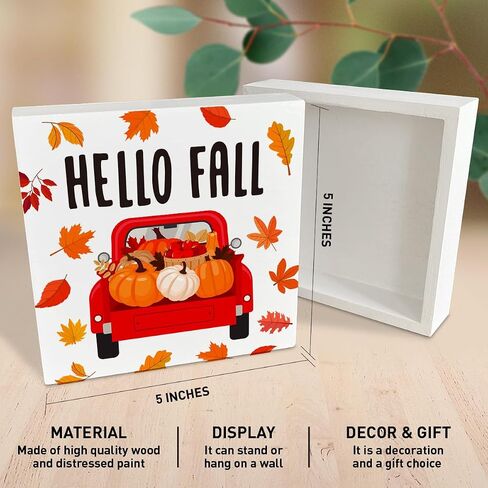 Fall Decor Wooden Box Sign, Fall Sunflower Pumpkin Table Decor Thanksgiving Harvest Autumn Decoration Home Office Room Kitchen Fall Sign Decor, Welcome Fall Thankful in Saudi Arabia