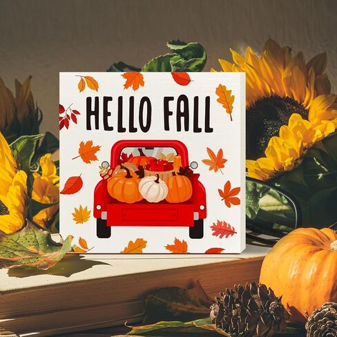 Fall Decor Wooden Box Sign, Fall Sunflower Pumpkin Table Decor Thanksgiving Harvest Autumn Decoration Home Office Room Kitchen Fall Sign Decor, Welcome Fall Thankful in Saudi Arabia