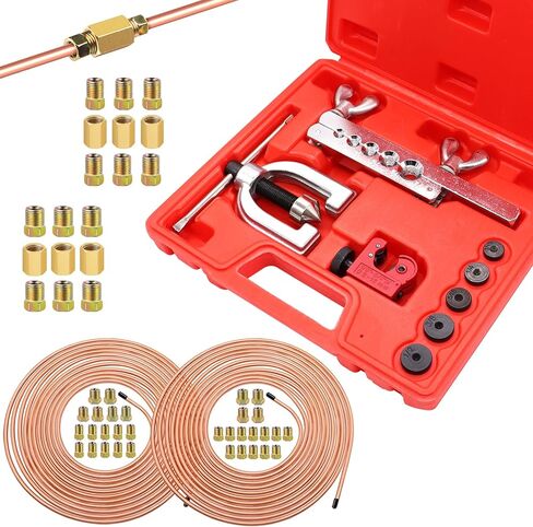 25 ft 3/16" + 1/4" Copper Coated Brake Line Kit(Includes 48 Fittings and 8 Unions) with Tube Bender and Double & Single Flaring Tool Kit in Saudi Arabia