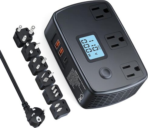 Universal Travel Adapter 220v to 110v Converter with 3 AC Outlets + 2 QC3.0 + 1 PD30W + LCD Display, 250W Voltage Converter Travel Power Converter Adapter Combo for EU/UK/AU/Italy/Asia/South Africa in Kuwait