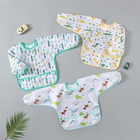 5-Pack Baby Long Sleeve Waterproof Bib Full Coverage Apron Bib Smock Toddler Bibs with Pocket 3-30 Months in Saudi Arabia