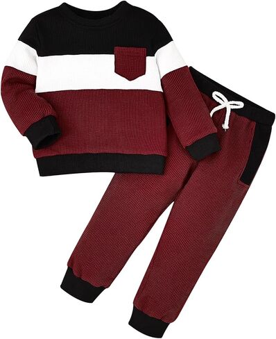 Toddler Boys Clothes Long Sleeve Patchwork Sweatshirt Pullover Tops Casual Pocket Pants Fall Winter Outfits 2-6 Years in Kuwait