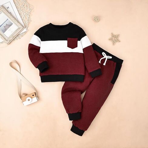 Toddler Boys Clothes Long Sleeve Patchwork Sweatshirt Pullover Tops Casual Pocket Pants Fall Winter Outfits 2-6 Years in Kuwait