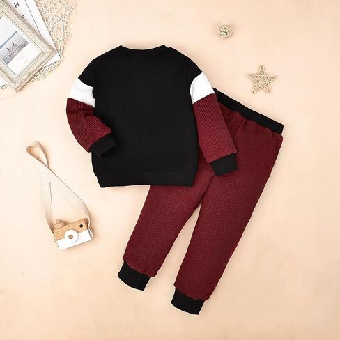 Toddler Boys Clothes Long Sleeve Patchwork Sweatshirt Pullover Tops Casual Pocket Pants Fall Winter Outfits 2-6 Years in Kuwait