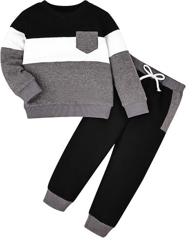 Toddler Boys Clothes Long Sleeve Patchwork Sweatshirt Pullover Tops Casual Pocket Pants Fall Winter Outfits 2-6 Years in Kuwait