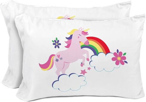 Sunny Side Up Rainbow Unicorns 2 Pack Reversible Pillowcases - Double Sided Pillow Covers, Kids Super Soft Floral Bedding in Saudi Arabia