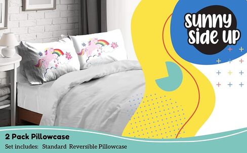 Sunny Side Up Rainbow Unicorns 2 Pack Reversible Pillowcases - Double Sided Pillow Covers, Kids Super Soft Floral Bedding in Saudi Arabia