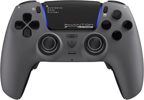 وحدة تحكم الألعاب HEXGAMING PHANTOM Pro مع 4 أزرار قابلة لإعادة التعيين، و6 ملفات تعريف لإعادة التعيين، و8 عصا تناظرية قابلة للتبديل، ومشغلات قابلة للتعديل متوافقة مع ps5، والكمبيوتر الشخصي، والهواتف المحمولة - رمادي الظل in Kuwait
