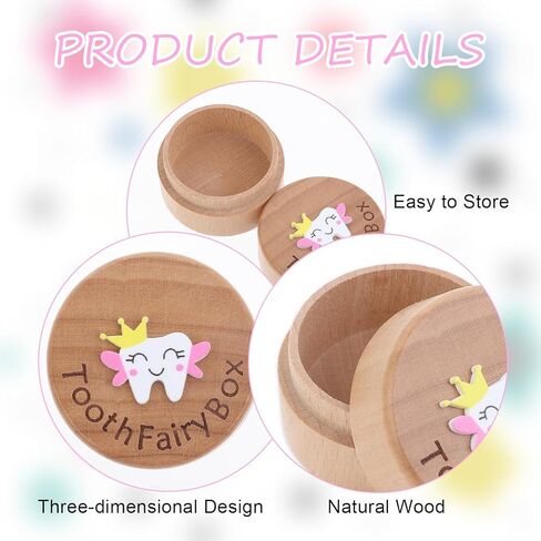 Tooth Keepsake Box Lost Teeth Holder Wooden Tooth Fairy Box with 3D Carved Tooth, Souvenir Dropped Tooth for First Lost Teeth or Kids Boys and Girls Baby Shower in Kuwait