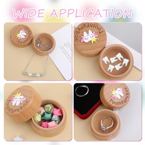 Tooth Keepsake Box Lost Teeth Holder Wooden Tooth Fairy Box with 3D Carved Tooth, Souvenir Dropped Tooth for First Lost Teeth or Kids Boys and Girls Baby Shower in Kuwait