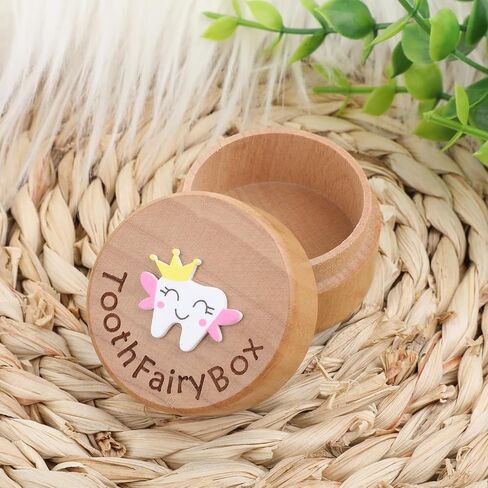 Tooth Keepsake Box Lost Teeth Holder Wooden Tooth Fairy Box with 3D Carved Tooth, Souvenir Dropped Tooth for First Lost Teeth or Kids Boys and Girls Baby Shower in Kuwait