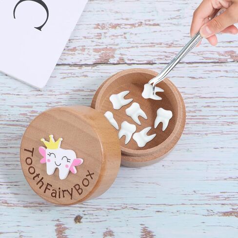 Tooth Keepsake Box Lost Teeth Holder Wooden Tooth Fairy Box with 3D Carved Tooth, Souvenir Dropped Tooth for First Lost Teeth or Kids Boys and Girls Baby Shower in Kuwait