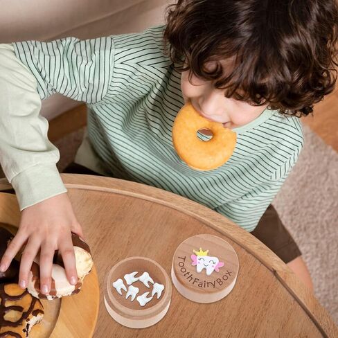 Tooth Keepsake Box Lost Teeth Holder Wooden Tooth Fairy Box with 3D Carved Tooth, Souvenir Dropped Tooth for First Lost Teeth or Kids Boys and Girls Baby Shower in Kuwait