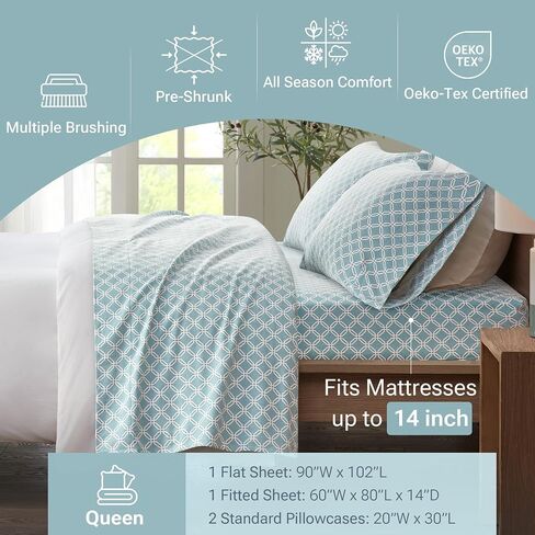 ملاءة سرير من الفلانيل الدافئ بنسبة 100% من Sleep Philosophy True North - طباعة مبتكرة على شكل حيوانات ونجوم لطيف للغاية فائق النعومة للطقس البارد، توأم، غابة زرقاء 3 قطع in Saudi Arabia