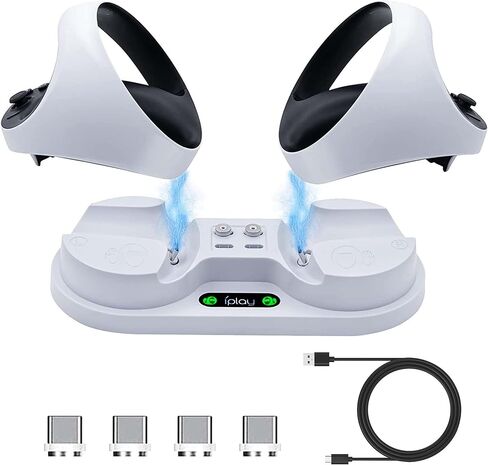 محطة شحن وحدة التحكم PSVR 2، قاعدة شحن PS VR2 Sense، حامل شحن لملحقات PS5 VR2 مع 4 محولات مغناطيسية، مؤشر LED وكابل من النوع C - أبيض in Kuwait