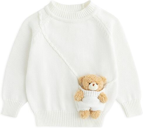 Simplee kids Baby Sweater with Bear in The Pocket Hand Crocheted Pullover Sweater Knit Toddler Clothes for Winter and Fall in Kuwait
