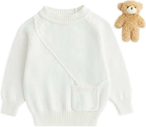 Simplee kids Baby Sweater with Bear in The Pocket Hand Crocheted Pullover Sweater Knit Toddler Clothes for Winter and Fall in Kuwait