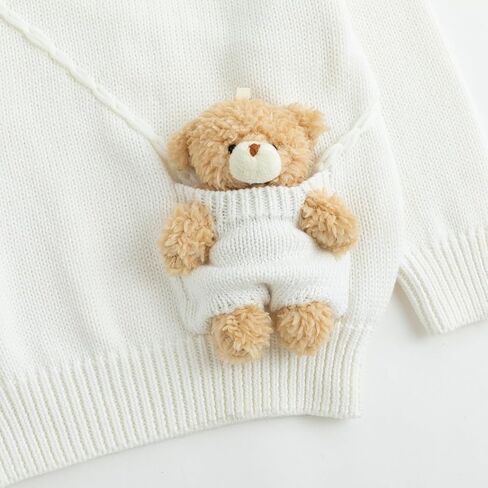 Simplee kids Baby Sweater with Bear in The Pocket Hand Crocheted Pullover Sweater Knit Toddler Clothes for Winter and Fall in Kuwait