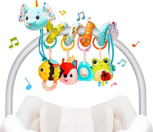 Koty Carseat Toys Hanging, Blue Mermaid Stroller Toys for Babies 0-6 Months, Baby Car Seat Toy with Crinkle, Teether, Music Box, Rattle, BB Squeaker for Babies Boys Girls Gifts (Blue Mermaid) in Kuwait