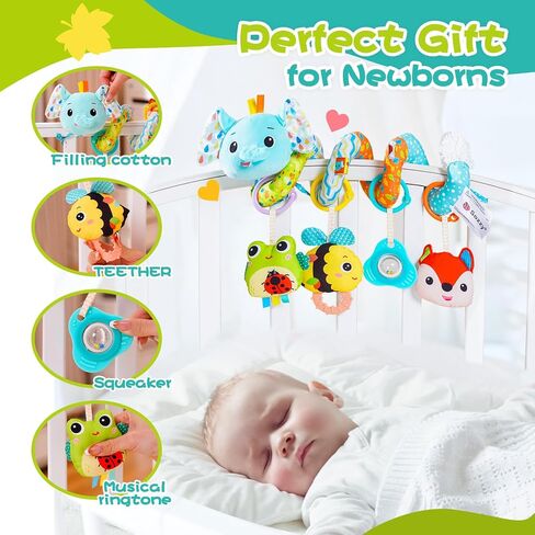 Koty Carseat Toys Hanging, Blue Mermaid Stroller Toys for Babies 0-6 Months, Baby Car Seat Toy with Crinkle, Teether, Music Box, Rattle, BB Squeaker for Babies Boys Girls Gifts (Blue Mermaid) in Kuwait