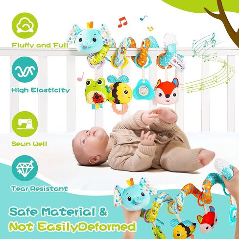 Koty Carseat Toys Hanging, Blue Mermaid Stroller Toys for Babies 0-6 Months, Baby Car Seat Toy with Crinkle, Teether, Music Box, Rattle, BB Squeaker for Babies Boys Girls Gifts (Blue Mermaid) in Kuwait
