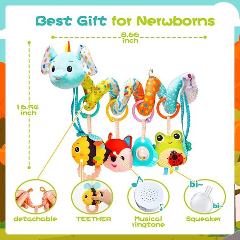 Koty Carseat Toys Hanging, Blue Mermaid Stroller Toys for Babies 0-6 Months, Baby Car Seat Toy with Crinkle, Teether, Music Box, Rattle, BB Squeaker for Babies Boys Girls Gifts (Blue Mermaid) in Kuwait