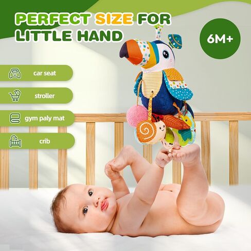 Jollybaby Musical Activity Pull String Hanging Toy for Baby Stroller Car Seat Crib Play Gym, Plush Stuffed Toucan Toy for Carseat with Music Teether Rattles, Sensory Toy for Baby Gift in Kuwait