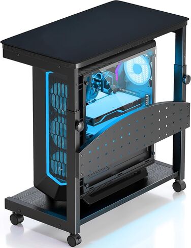 Computer Tower Stand with Mouse Pad, Height Adjustable PC Tower Stand/Cart with Wheels, Mobile Rolling CPU Holder/Cart, Gaming Case Cart for Computer/ATX-Case, 24" in Saudi Arabia