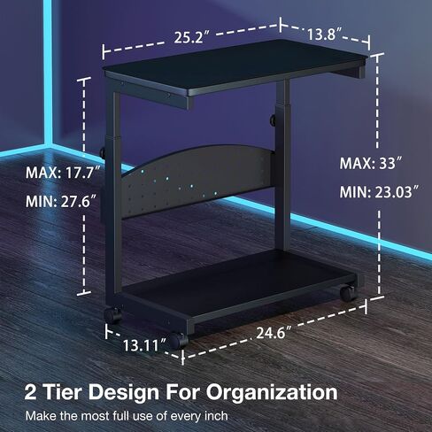 Computer Tower Stand with Mouse Pad, Height Adjustable PC Tower Stand/Cart with Wheels, Mobile Rolling CPU Holder/Cart, Gaming Case Cart for Computer/ATX-Case, 24" in Saudi Arabia