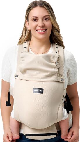 Momcozy Newborn Baby Carrier - Ergonomic, Cozy and Lightweight Carrier for 7-24lbs, Adjustable Neck Support with Sunshield, Breathable Airmesh Perfect for Summer Outing, Khaki in Saudi Arabia