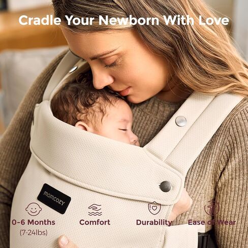 Momcozy Newborn Baby Carrier - Ergonomic, Cozy and Lightweight Carrier for 7-24lbs, Adjustable Neck Support with Sunshield, Breathable Airmesh Perfect for Summer Outing, Khaki in Saudi Arabia