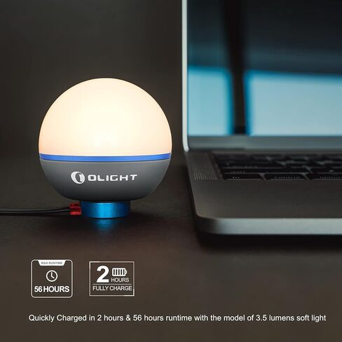 OLIGHT Obulb 55 Lumens 4-Mode Orb Light Night Lights MCC مصباح بجانب السرير قابل لإعادة الشحن مع قاعدة مغناطيسية لديكور المنزل، والحضانة، والتخييم، والمشي لمسافات طويلة (رمادي) in Kuwait
