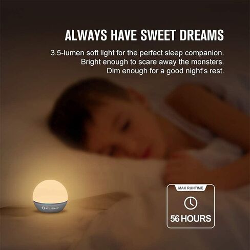 OLIGHT Obulb 55 Lumens 4-Mode Orb Light Night Lights MCC مصباح بجانب السرير قابل لإعادة الشحن مع قاعدة مغناطيسية لديكور المنزل، والحضانة، والتخييم، والمشي لمسافات طويلة (رمادي) in Saudi Arabia