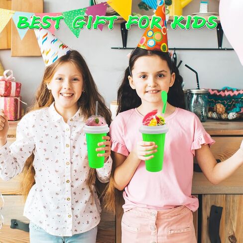 كوب صانع سلاشي - كوب ضغط صانع سلاشي السحري DIY، كوب ضغط عصير محمول للعصائر وصنع الحليب والآيس كريم، كوب سلاشي سيليكون مزدوج الطبقات مع مصاصة للأصدقاء والعائلة (ذهبي وردي) in Saudi Arabia