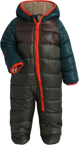 DKNY Baby Boys Sherpa Lined One Piece Snowsuit Hooded Insulated (0-9M) | Plush Soft Lining With Full Zip Ease, Snug Attached Hood, Total Coverage Warmth for Newborns in Cold Winter Weather in Saudi Arabia