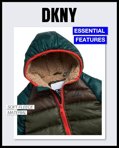 DKNY Baby Boys Sherpa Lined One Piece Snowsuit Hooded Insulated (0-9M) | Plush Soft Lining With Full Zip Ease, Snug Attached Hood, Total Coverage Warmth for Newborns in Cold Winter Weather in Saudi Arabia