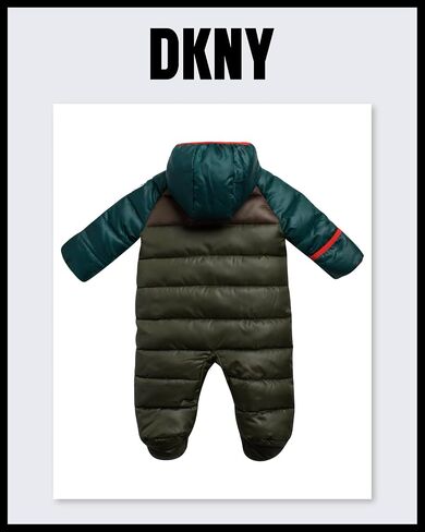 DKNY Baby Boys Sherpa Lined One Piece Snowsuit Hooded Insulated (0-9M) | Plush Soft Lining With Full Zip Ease, Snug Attached Hood, Total Coverage Warmth for Newborns in Cold Winter Weather in Saudi Arabia