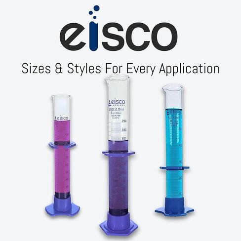 EISCO Graduated Cylinder, 25mL - Class B - Detachable, Plastic Hexagonal Base & Protective Collar - Blue Graduations - Borosilicate Glass in Saudi Arabia