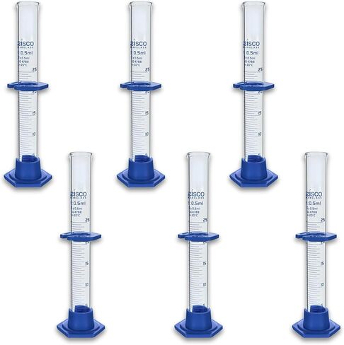 EISCO Graduated Cylinder, 25mL - Class B - Detachable, Plastic Hexagonal Base & Protective Collar - Blue Graduations - Borosilicate Glass in Saudi Arabia