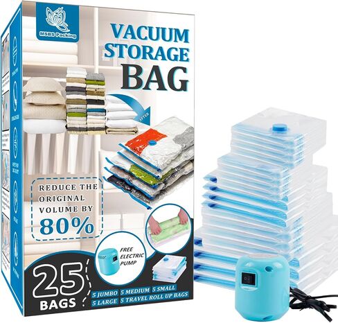 15 Pack Vacuum Storage Bags with Electric Pump, Space Saver Bags (8 Jumbo/7 Large) Compression for Comforters and Blankets, Sealer Clothes Storage Travel Essentials in Saudi Arabia