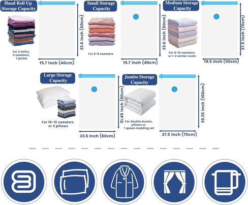 15 Pack Vacuum Storage Bags with Electric Pump, Space Saver Bags (8 Jumbo/7 Large) Compression for Comforters and Blankets, Sealer Clothes Storage Travel Essentials in Saudi Arabia