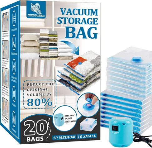 15 Pack Vacuum Storage Bags with Electric Pump, Space Saver Bags (8 Jumbo/7 Large) Compression for Comforters and Blankets, Sealer Clothes Storage Travel Essentials in Saudi Arabia