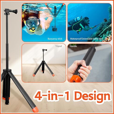 عصا سيلفي عائمة 4 في 1 لـ GoPro Hero 13، 12، 11، 10، 9، 8، 7، 6، 5، 4، 3، 3+، DJI OSMO، Insta360، حامل ثلاثي القوائم بمقبض يدوي عائم مقاوم للماء وقابل للتمديد in Kuwait