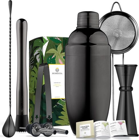 Homestia, 18 PCS Boston Shaker Set Bartender Kit with Stand, Cocktail Shaker Set Drink Shakers Set Skull Style Mix Drink Shaker Kit, Bar Essentials Kit Black Barware Tool Sets in Saudi Arabia