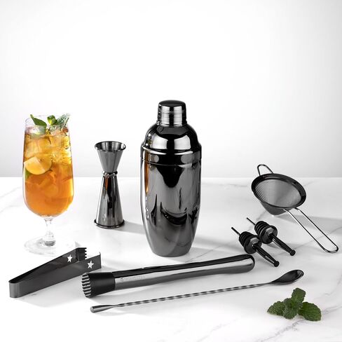 Homestia, 18 PCS Boston Shaker Set Bartender Kit with Stand, Cocktail Shaker Set Drink Shakers Set Skull Style Mix Drink Shaker Kit, Bar Essentials Kit Black Barware Tool Sets in Saudi Arabia