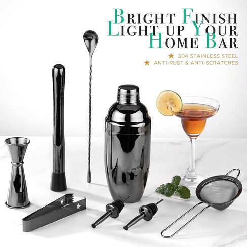 Homestia, 18 PCS Boston Shaker Set Bartender Kit with Stand, Cocktail Shaker Set Drink Shakers Set Skull Style Mix Drink Shaker Kit, Bar Essentials Kit Black Barware Tool Sets in Saudi Arabia